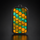 Professional Blue and Orange titanium hexagon pendant low-light view