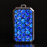Egyptian Blue opal titanium hexagon pendant with blue glow, alternate angle, pendant only
