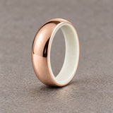 Luminescent Luxe 14K rose gold 5 mm ring with Aqua Glow liner in daylight.