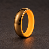 Luminescent Luxe 14K yellow gold 5 mm ring, Racing Orange, soft glow in subdued light.