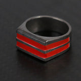 2 Band Blackened Super Lume Signet - Black Silver