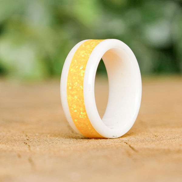 Lemon Lime - White Ceramic 8mm Ring - size 6.5