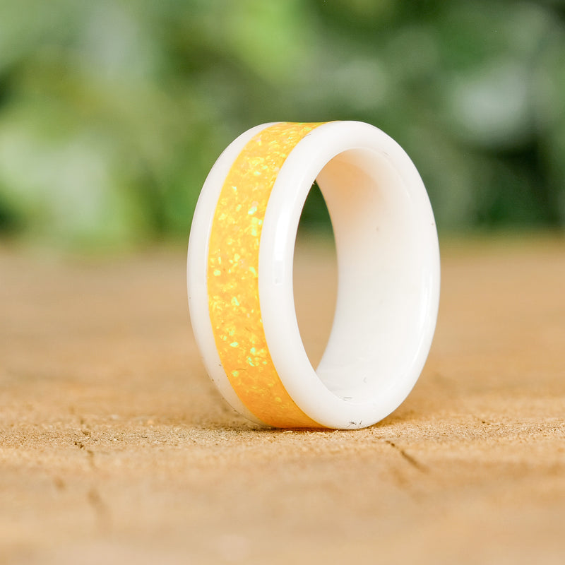 Lemon Lime - White Ceramic 8mm Ring - size 6.5