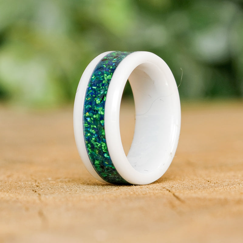 Deep Forest - White Ceramic 8mm Ring - size 6.5