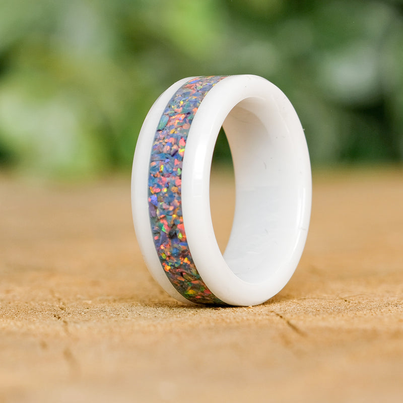 Cotton Candy - White Ceramic 8mm Ring - size 7.5