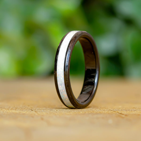 Pearl White - Black Ceramic 4mm Ring - Size 7