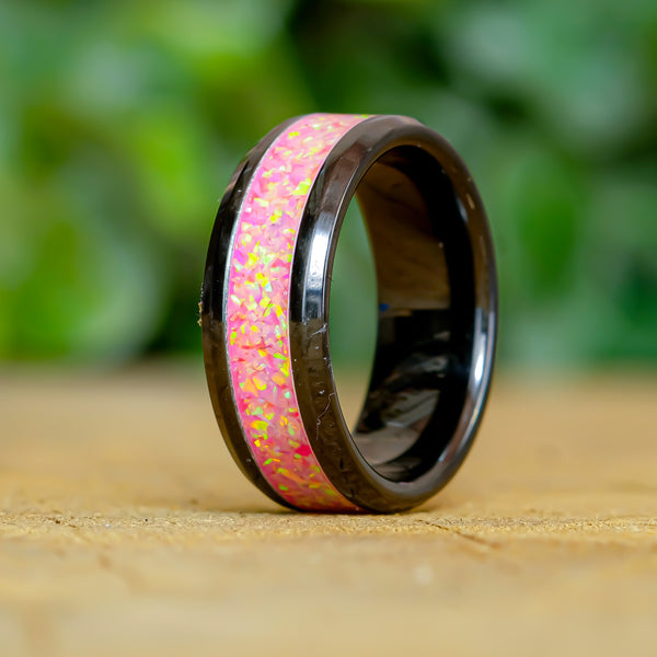 Pink Passion - Black Ceramic 8mm Ring - Size 8.5