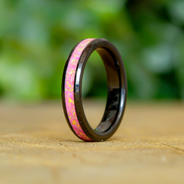 Pink Passion - Black Ceramic 4mm Ring - Size 7