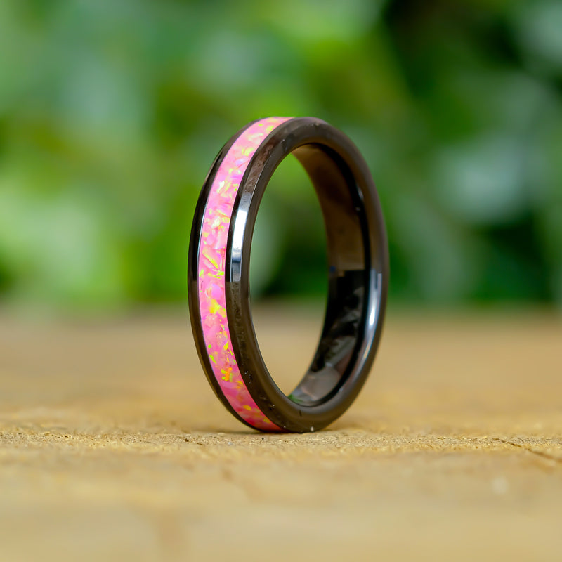 Pink Passion - Black Ceramic 4mm Ring - Size 7