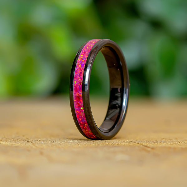 Pomegranate- Black Ceramic 4mm Ring - Size 6.5