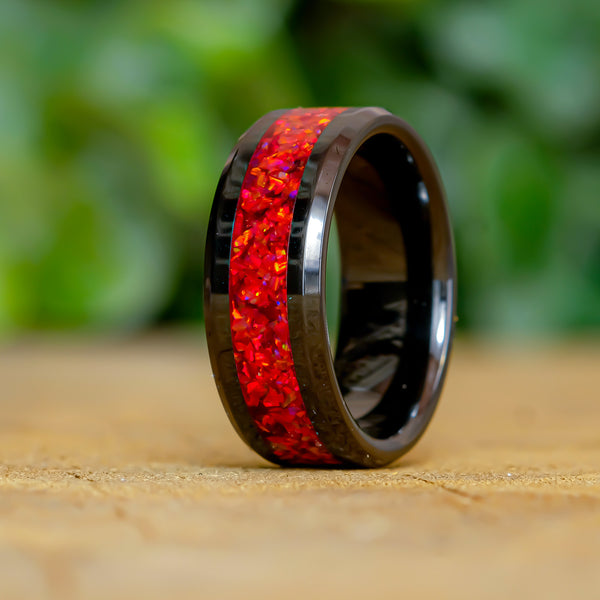 Crimson Red - Black Ceramic 8mm Ring - Size 8.5