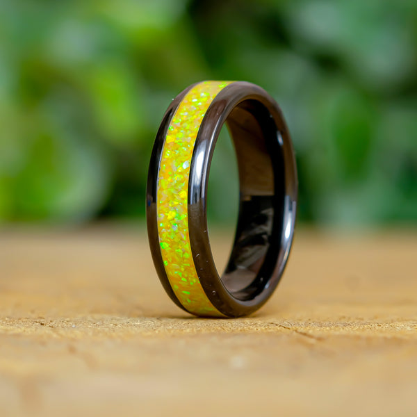 Lemon lime - Black Ceramic 6mm Ring - Size 7.5