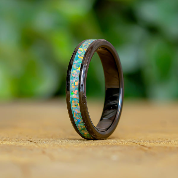 Tropical Paradise- Black Ceramic 4mm Ring - Size 7.5