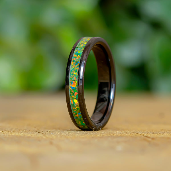 Jungle Green - Black Ceramic 4mm Ring - Size 7