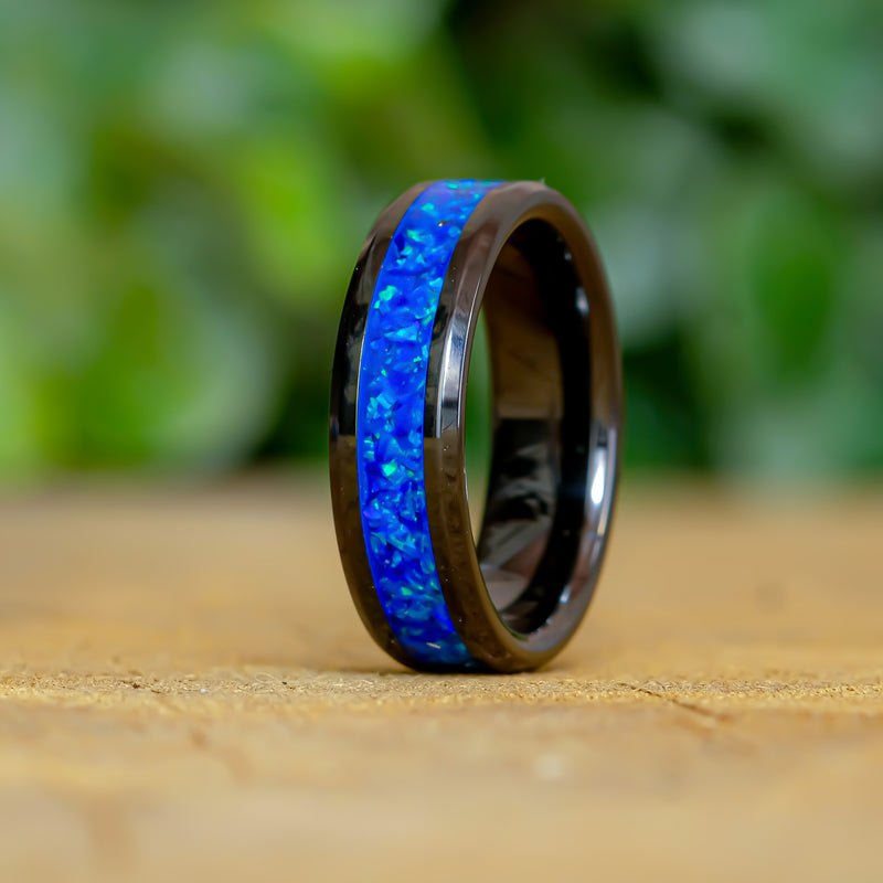 Cobalt Blue - Black Ceramic 6mm Ring - Size 7