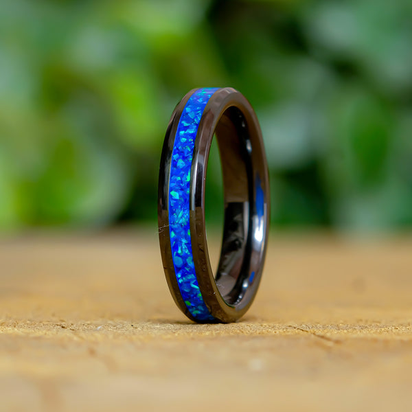 Cobalt Blue - Black Ceramic 4mm Ring - Size 7.5