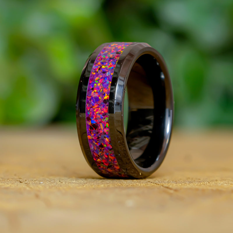 Fuchsia - Black Ceramic 8mm Ring - Size 7.5