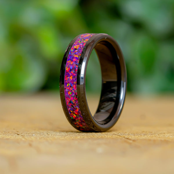 Fuchsia - Black Ceramic 6mm Ring - Size 7.5