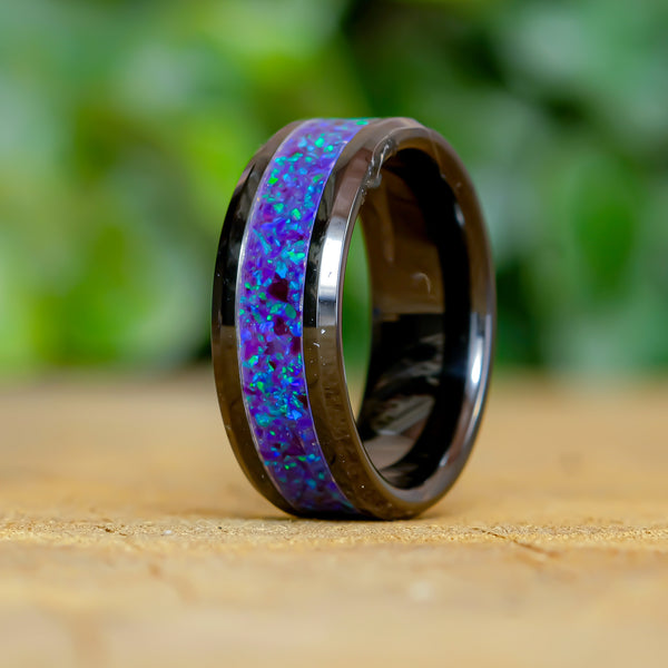 Amethyst- Black Ceramic 8mm Ring - Size 8.5