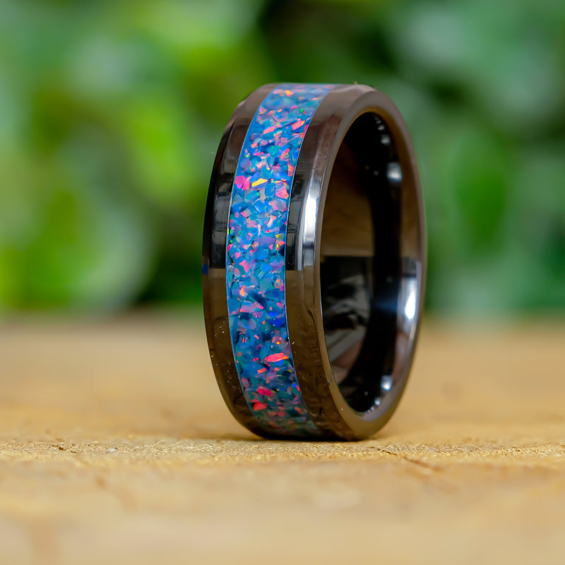 Cotton Candy- Black Ceramic 8mm Ring - Size 9.5