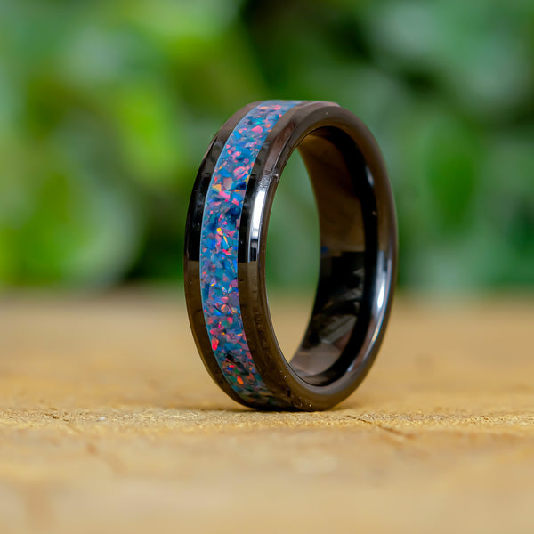 Cotton Candy - Black Ceramic 6mm Ring - Size 7.5