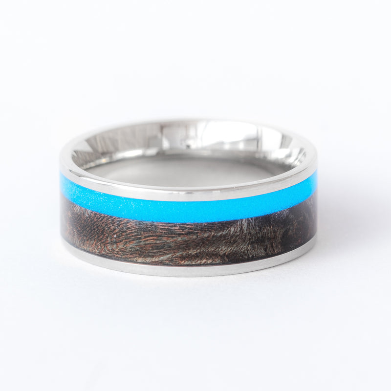 Maple Burl Lume - Glowing Maple Burl and Stainless Ring