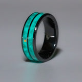 The Atlantis - Aqua Glow with Aqua Opal - 8mm Double Black Ceramic Ring