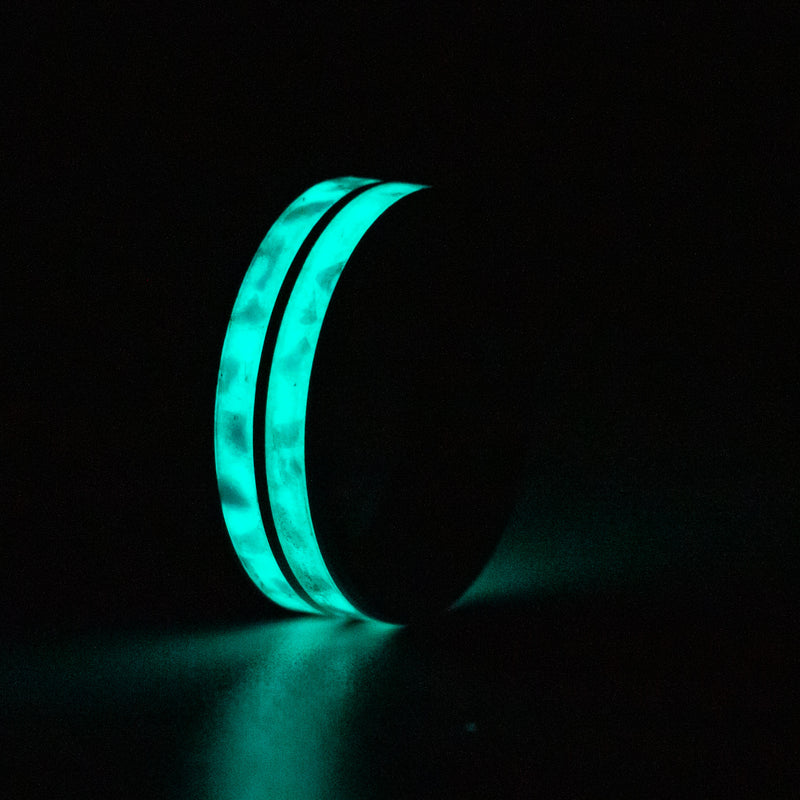 The Atlantis - Aqua Glow with Aqua Opal - Double Black Ceramic Inlay Ring