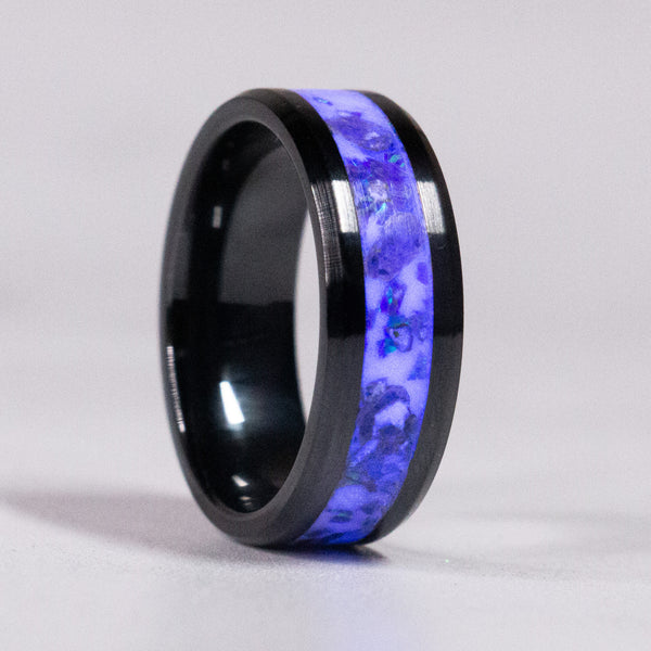 Amethyst + Opal Energy - 8mm Black Ceramic Ring