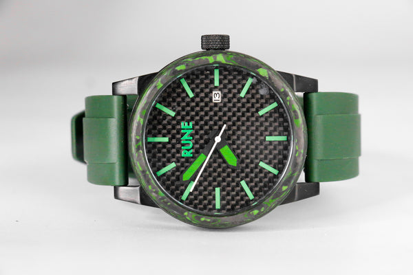 OD Green Forged Carbon Auto with Rubber Strap