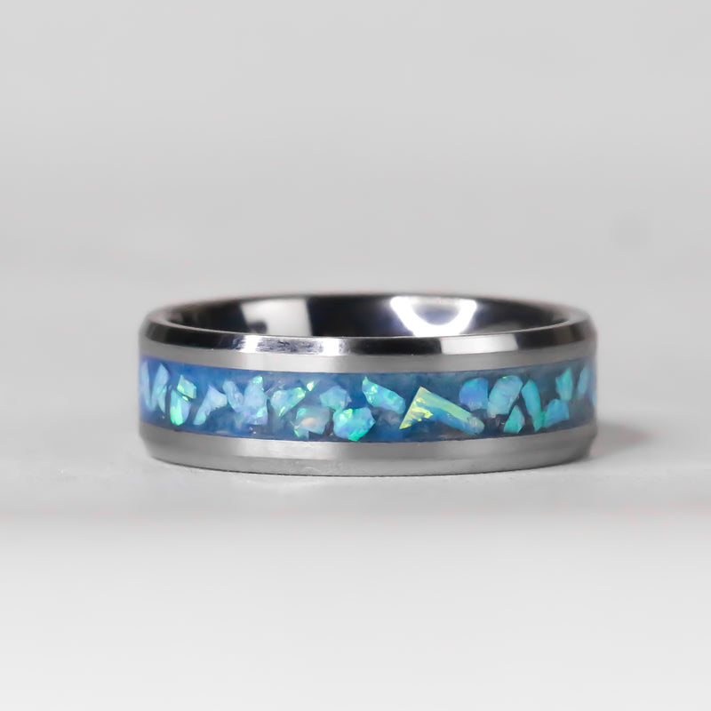 The Alpine River - 8mm Tungsten Opal Ring