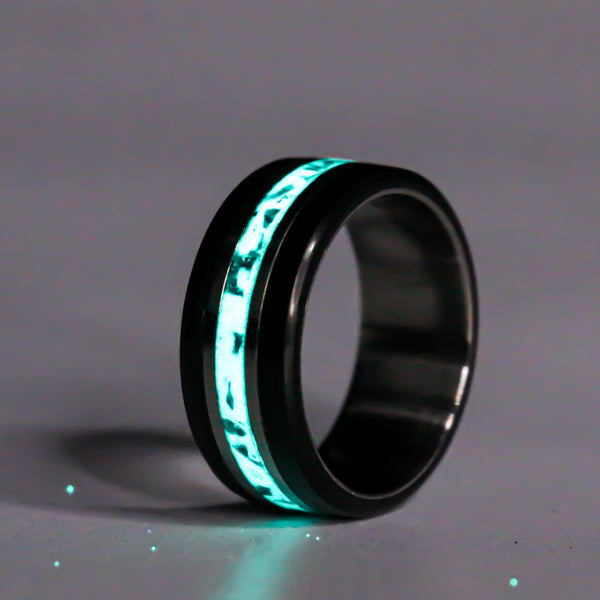 R2FLY - Blue Opal Titanium Carbon Trinity Ring - 8.5