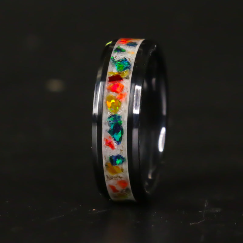 The Autumn Opal Ring - 8mm Black Ceramic Ring