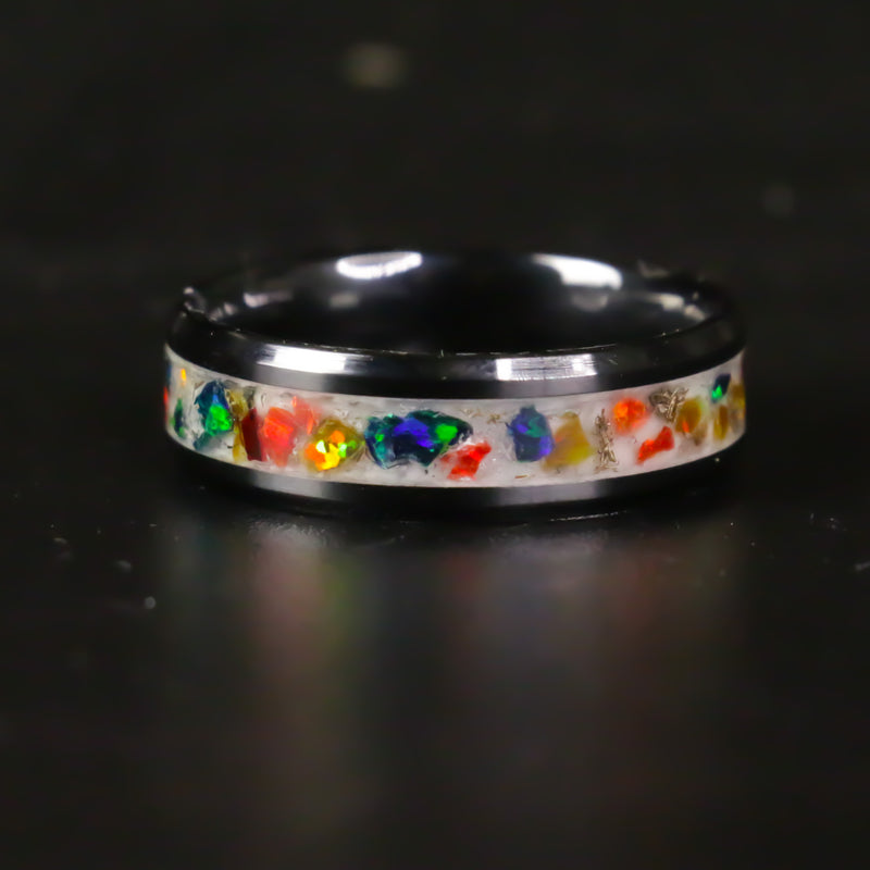 The Autumn Opal Ring - 8mm Black Ceramic Ring