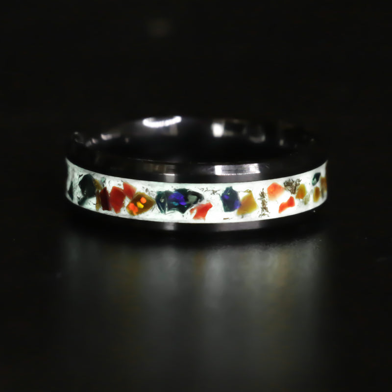 The Autumn Opal Ring - 8mm Black Ceramic Ring