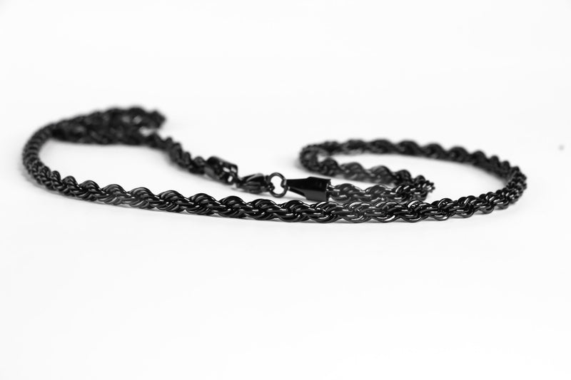 Blackened Stainless Steel Rope Chain 24" Length