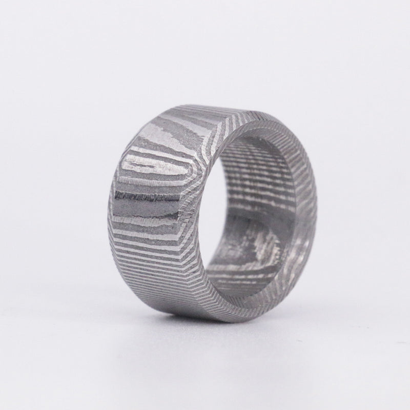 Etched Damascus Steel Broad Band - Size 9.5