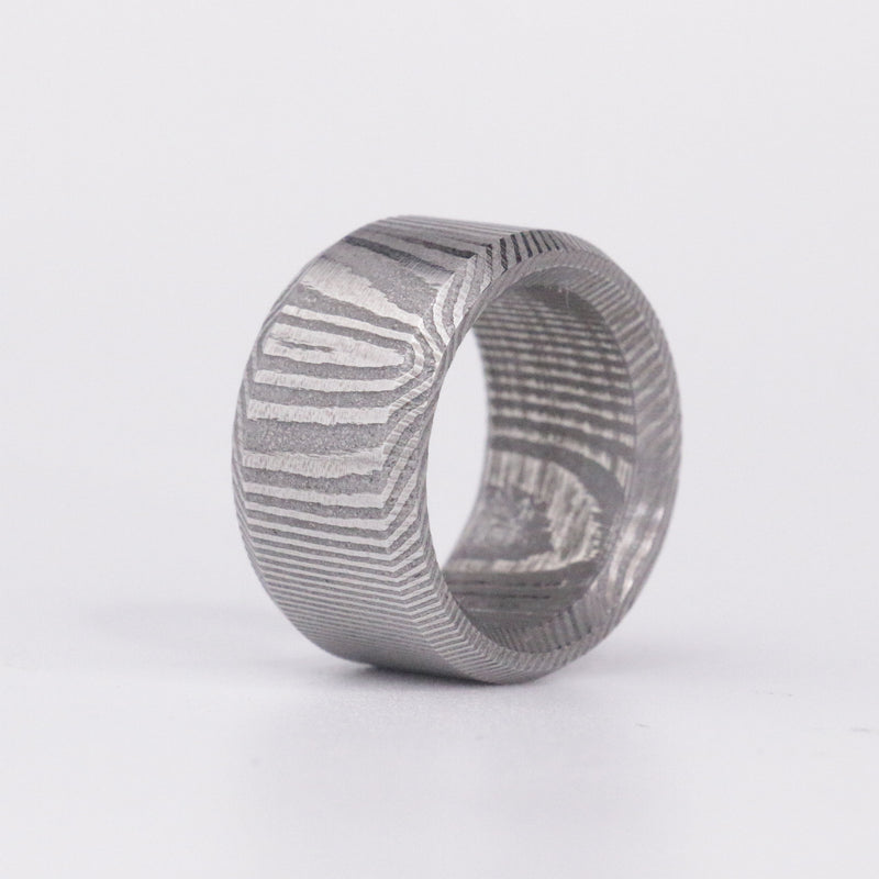 Etched Damascus Steel Broad Band - Size 9.5