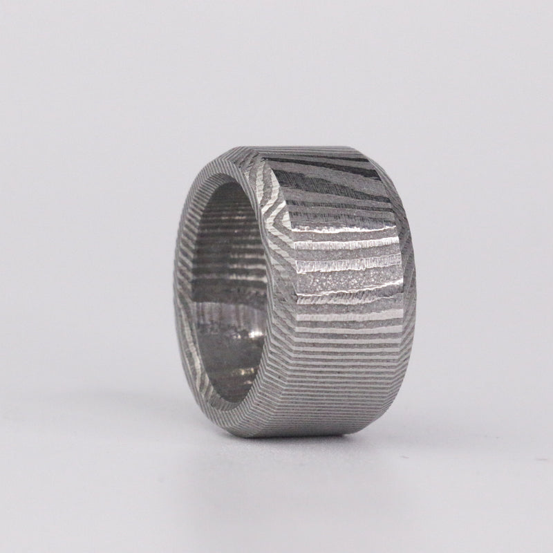 Etched Damascus Steel Broad Band - Size 9.5