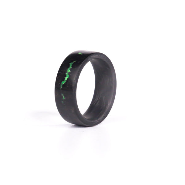 Ebony Voltage Ring Green With Forged Carbon - Size 10.5