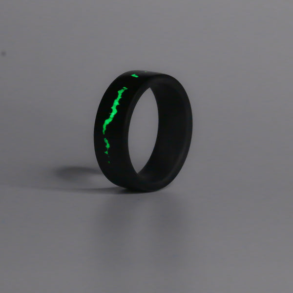 Ebony Voltage Ring Green With Forged Carbon - Size 10.5