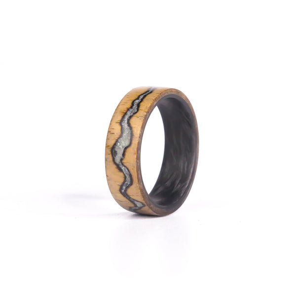 Aqua Walnut Voltage Ring On Forged Carbon - Size 9