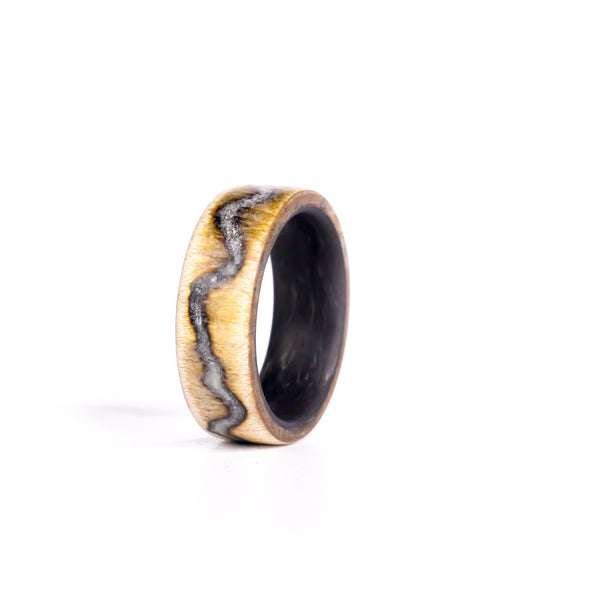 Aqua Over Flow Maple Voltage Ring On Forged Carbon - Size 9
