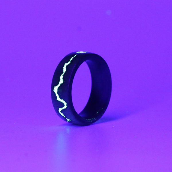 Blue Water Walnut Voltage Ring On Forged Carbon - Size 9