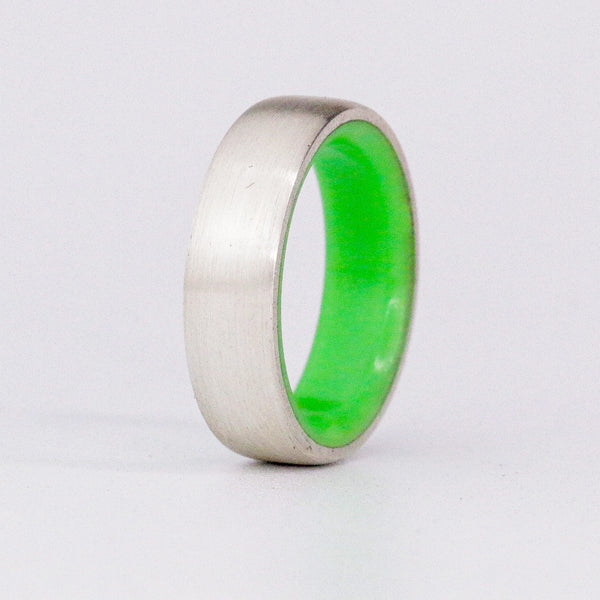 Brushed Sterling Silver with Green Glow - Size 10