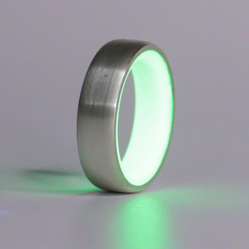Brushed Sterling Silver with Green Glow - Size 10