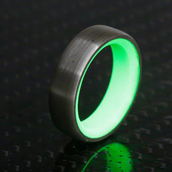 Brushed Sterling Silver with Green Glow - Size 10
