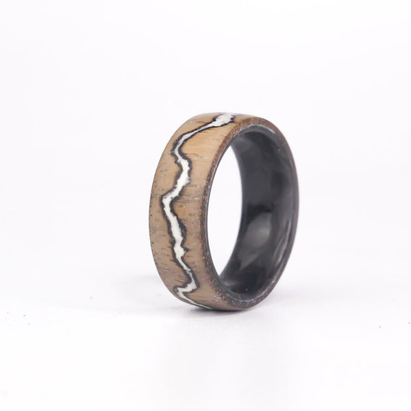 Walnut Phantom Voltage Ring on Forged Carbon - Size 9