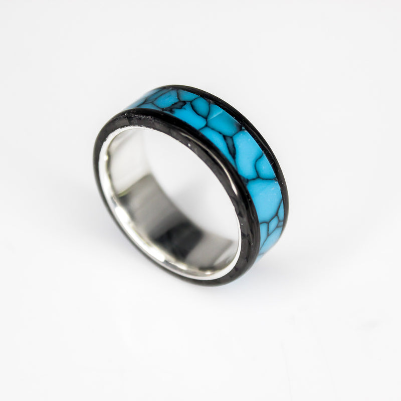 Carbon Fiber, Turquoise Web, Sterling Silver