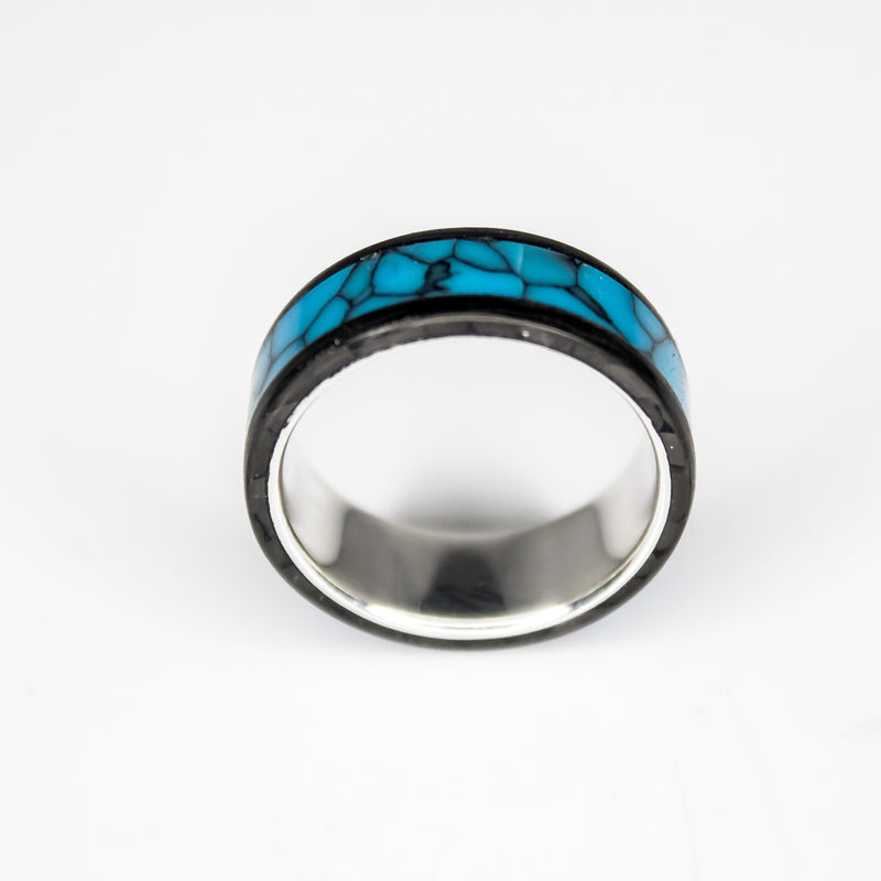Carbon Fiber, Turquoise Web, Sterling Silver